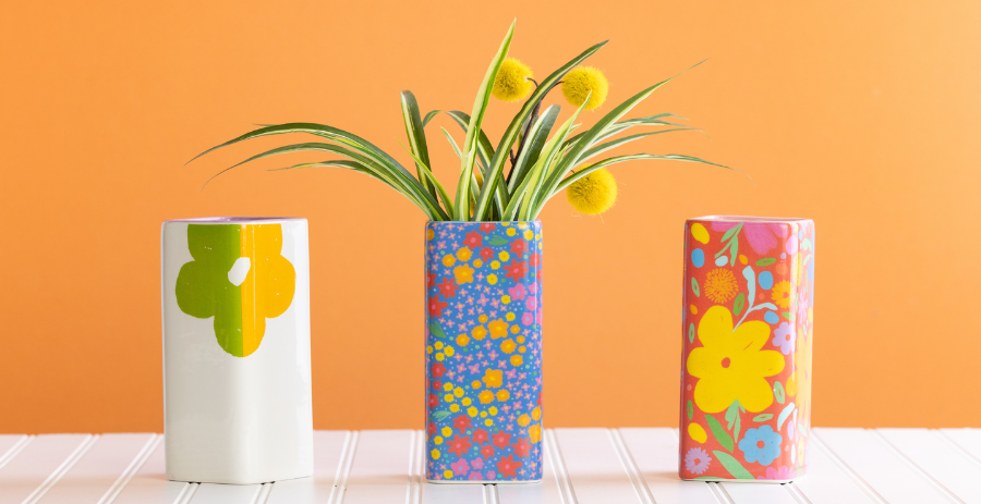 Floral Square Vases. Transpac.
