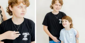 Son of Linny & Co founder showcases the new cross necklace for men.