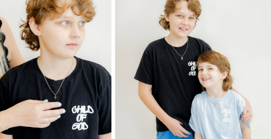Son of Linny & Co founder showcases the new cross necklace for men.