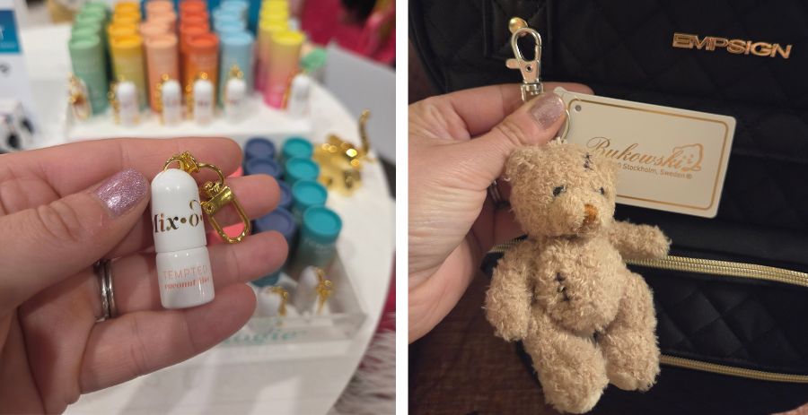 Mixologie perfume roll-on charm and Bukowski Bear keychain