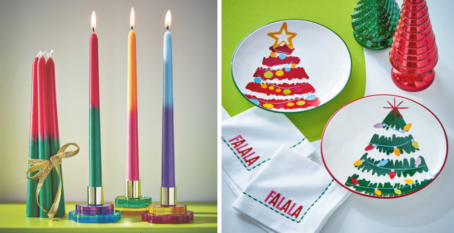 Pillars, plates and napkins from the Groovy Christmas collection by Tag.