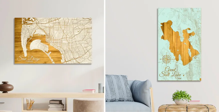 Fire & Pine handcrafted wooden city maps